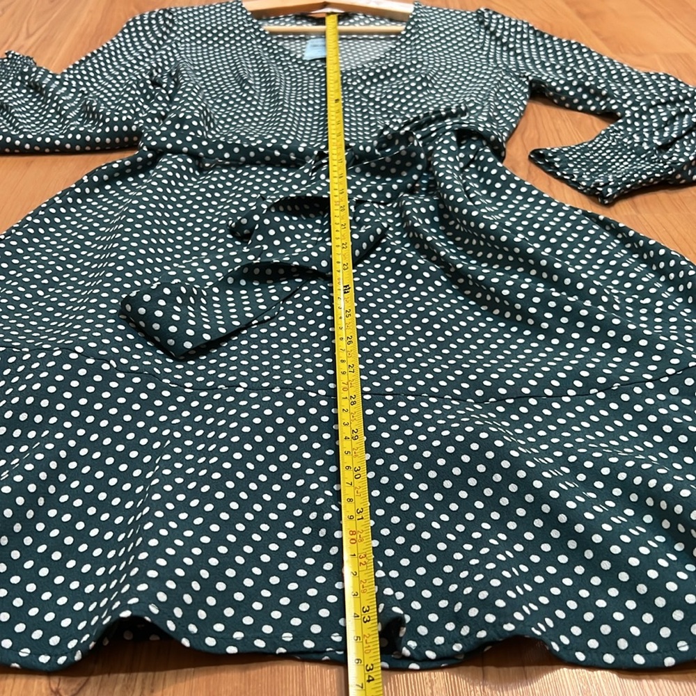 LOFT long sleeves polka dots green wrap dress - Picture 9 of 12